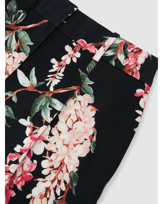 ATELIER Gray Cotton Floral-print Tapered Black Trousers