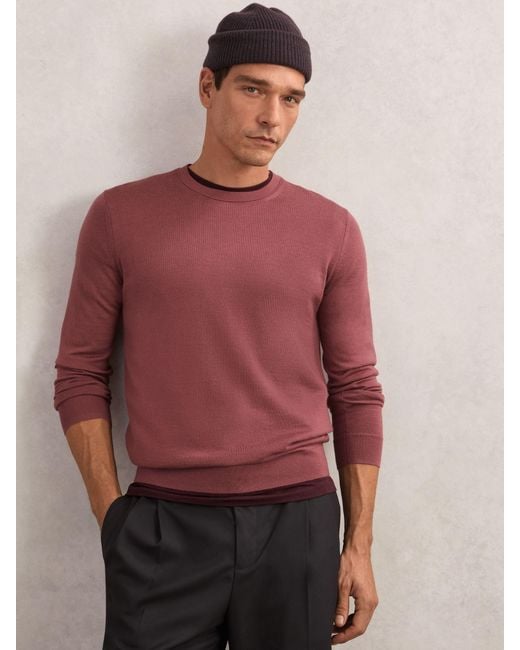 Reiss Red Merino Wool Crew-Neck Jumper for men