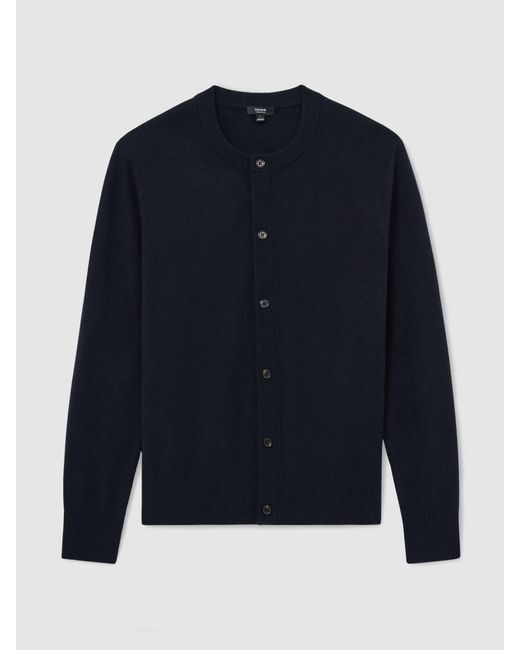 Reiss Blue Wool-Cashmere Jersey-Knit Cardigan for men