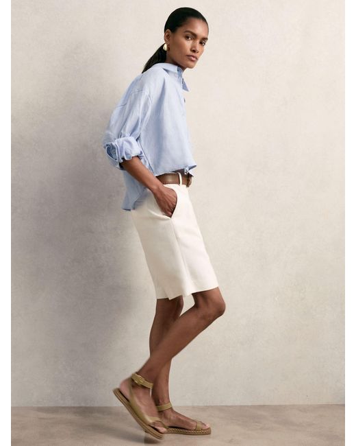 Reiss Blue Linen Oversize Cropped Shirt