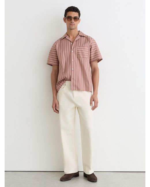 Reiss Pink Cotton-Blend Stripe Cuban-Collar Shirt for men