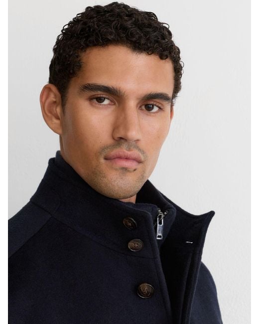 Reiss Blue Wool-Blend Gilet-Insert Single-Breasted Coat for men