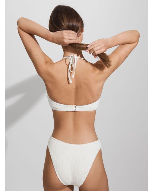 GOOD AMERICAN Multicolor Cloud White Always Fits Textured Halter Neck Bikini Top