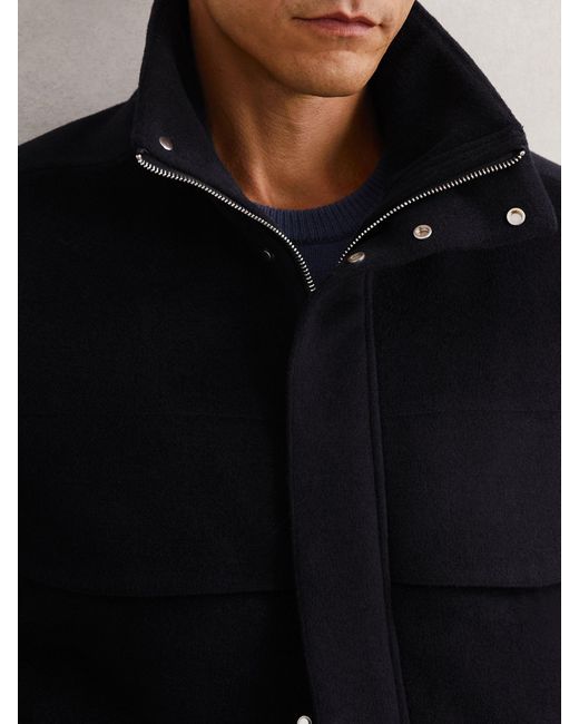 Reiss Blue Wool-Blend Funnel-Neck Zip Jacket for men