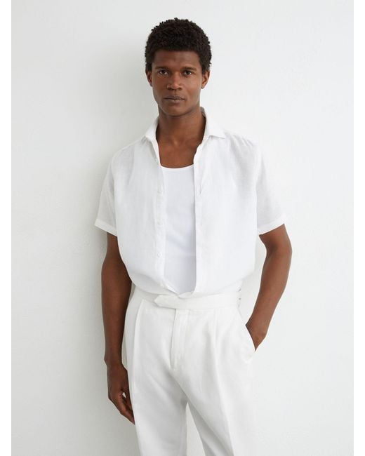 Reiss White Linen-Blend Side-Adjuster Tapered Trousers for men