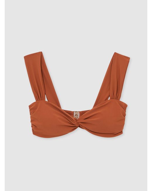 Reiss Brown Twist Front Bikini Top