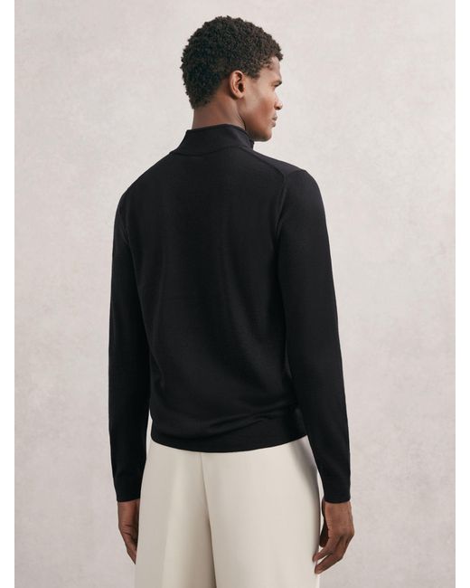Reiss Black Wool Half-Button Funnel Jumper for men