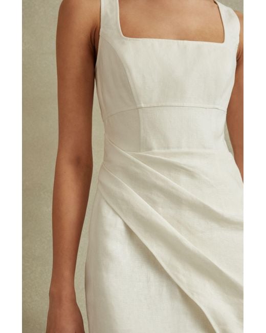 Reiss Natural Piper - Cream Linen Pleat Detail Mini Dress