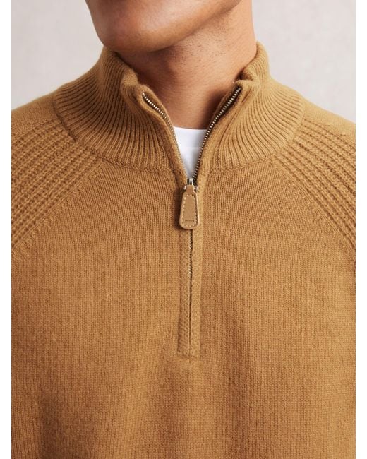 Reiss Natural Charming - Camel Wool And Cashmere Half-zip Jumper, M for men