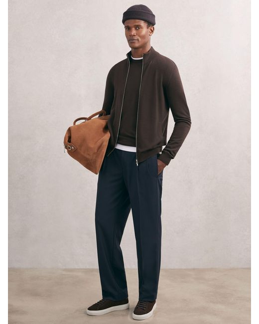 Reiss Black Wool Zip-Through Cardigan for men
