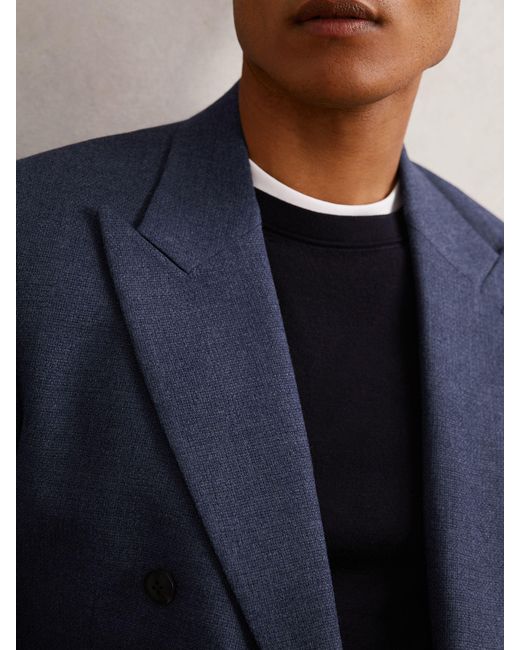Reiss Blue Wool-Blend Double-Breasted Blazer Slim-Fit for men