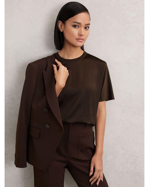 Reiss Black Lena - Chocolate Brown Silk Short-sleeve Top, Us 6