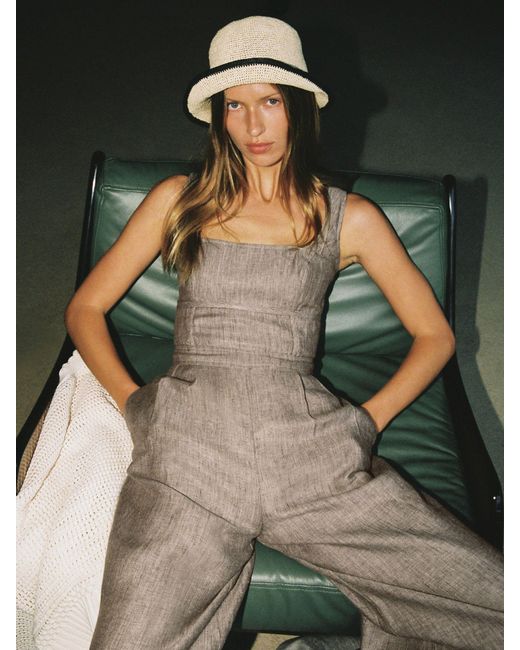 Reiss Green Linen Structured Wide-Leg Jumpsuit
