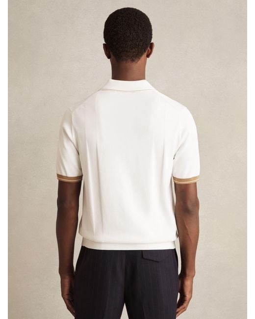 Reiss White Camel Tipped Knit Polo Shirt for men