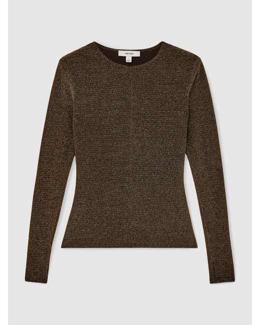 Reiss Black Metallic-Knit Long-Sleeve Top