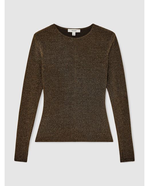 Reiss Black Metallic-Knit Long-Sleeve Top