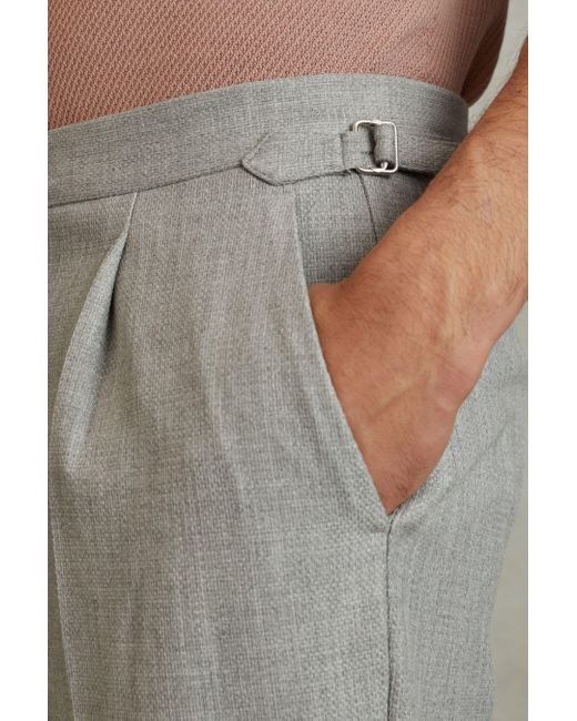 Reiss Gray Bridge - Grey Textured Side Adjuster Trousers With Turn-ups for men