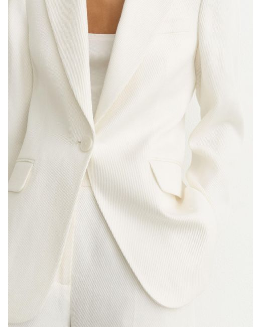 Reiss White Linen-Blend Single-Breasted Suit Jacket