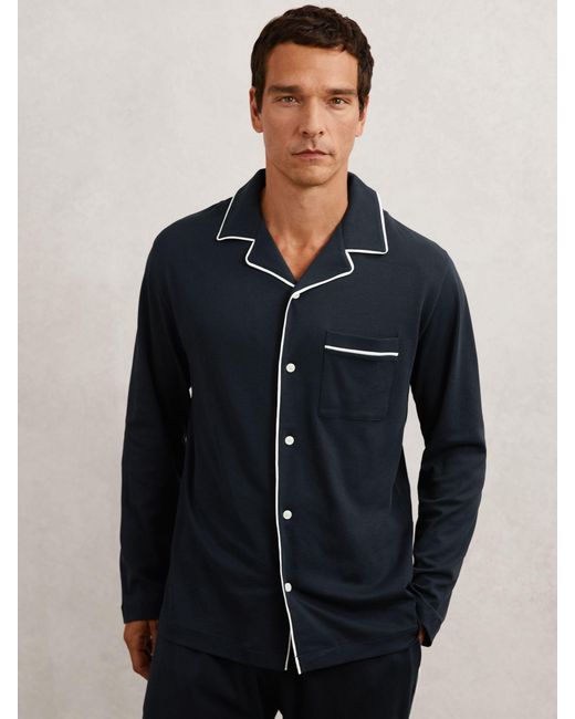 Reiss Blue Cotton Piped Pyjamas Set for men