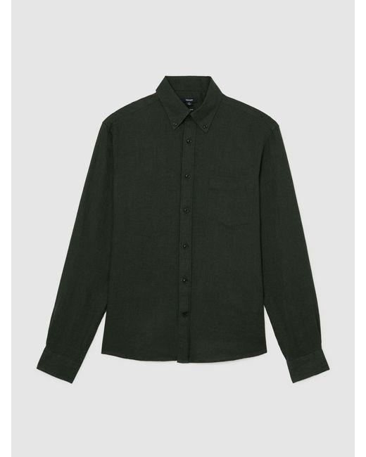 Reiss Green Linen Regular-Fit Button-Down Shirt for men
