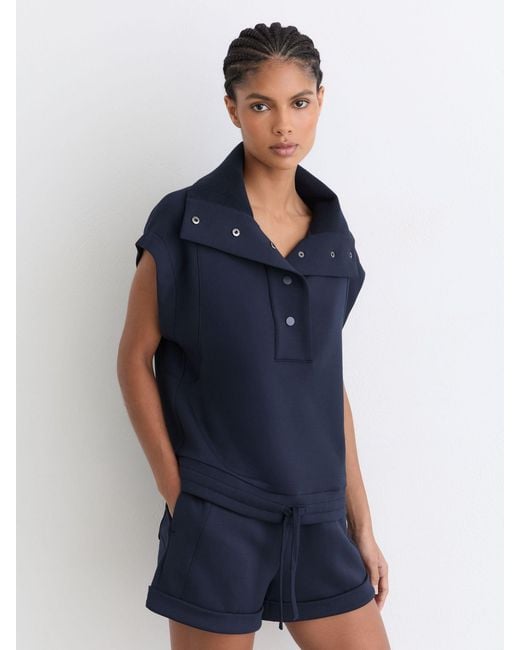 Reiss Blue Premium Interlock Sleeveless Collared Top