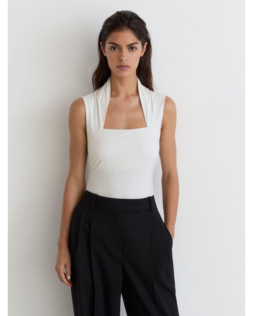 Reiss White Square-Neck Ruched Sleeveless Top
