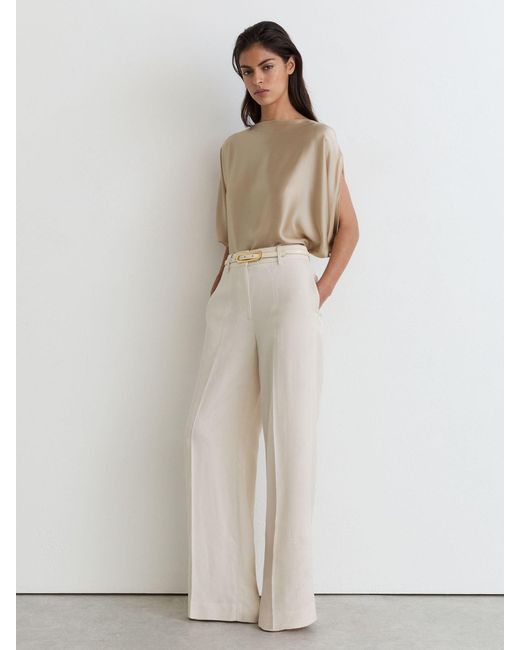 Reiss Gray Silk Draped Split-Sleeve Top