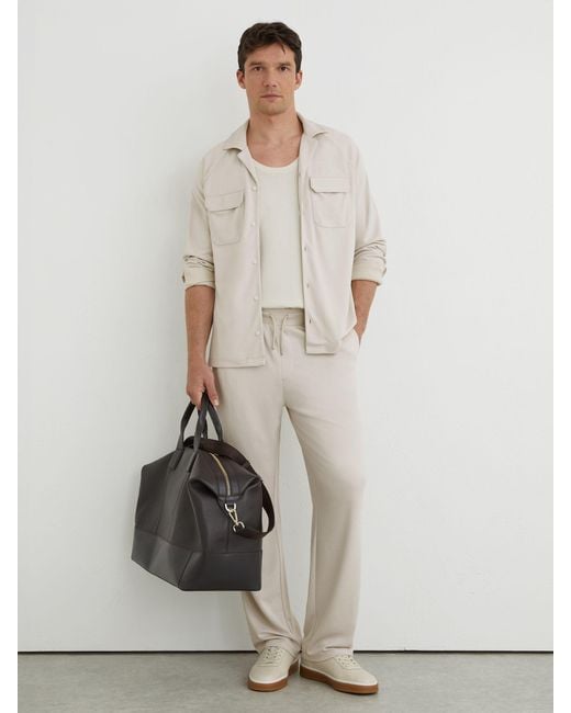 Reiss Natural Delmer - Light Stone Jersey Twin-pocket Cuban-collar Overshirt, L for men
