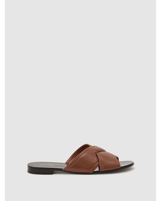 Reiss Natural Leather Cross-Strap Flat Sandals