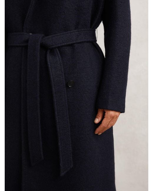 Reiss Blue Bouclé Double-Breasted Overcoat Wool-Blend for men