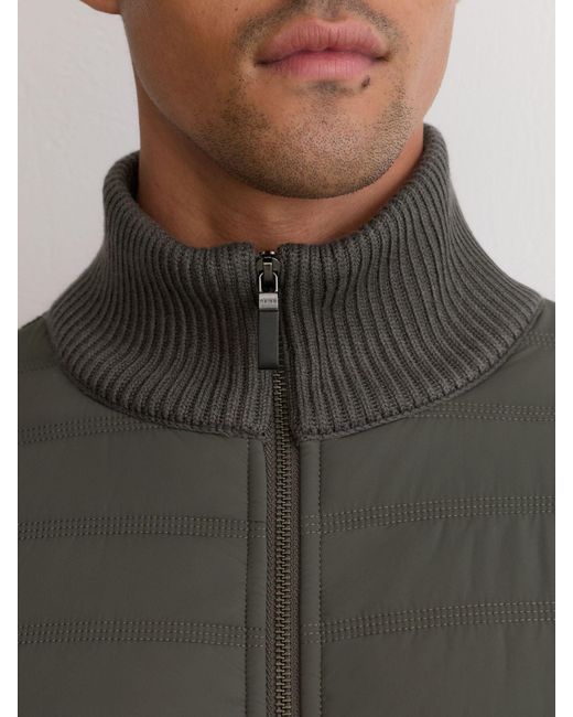 Reiss Black Quilted Rib-Knit Funnel-Neck Jacket for men