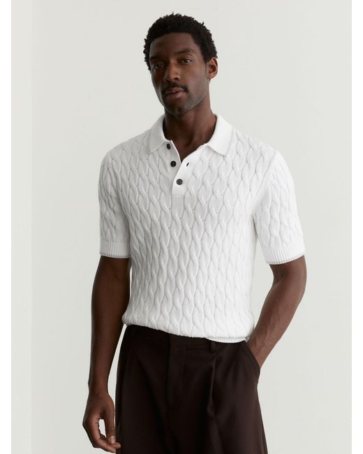 Reiss Denby - White/soft Grey Cotton Cable-knit Polo Shirt, M for men