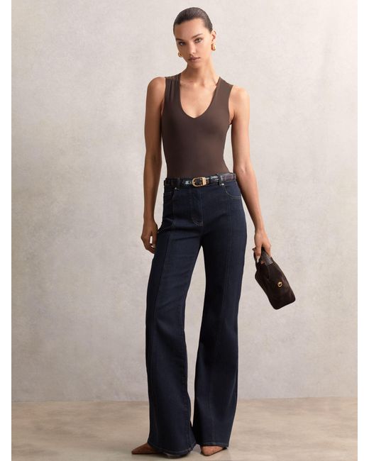 Reiss Blue Flared Seam-Detail Jeans