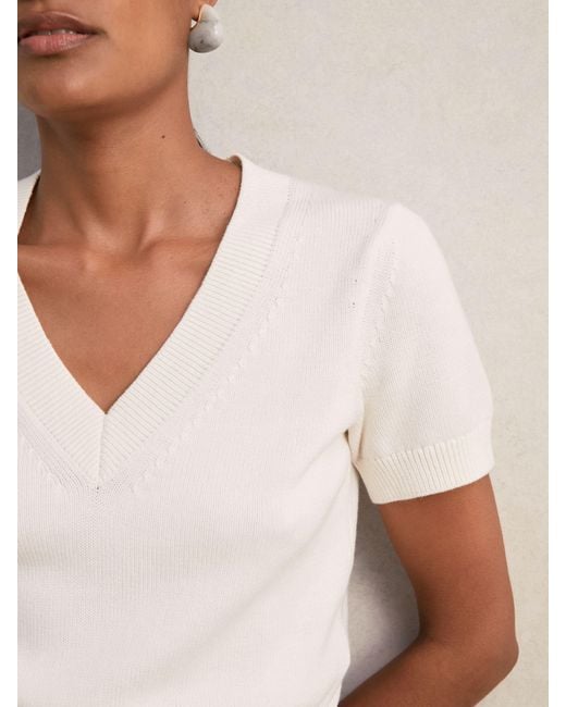 Reiss Natural Cotton-Wool Knit V-Neck Top