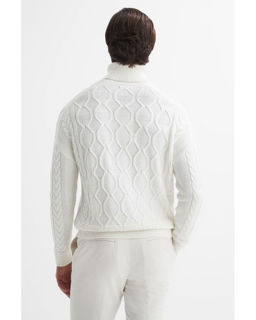 Reiss White Alston - Ecru Cable Knitted Roll Neck Jumper for men