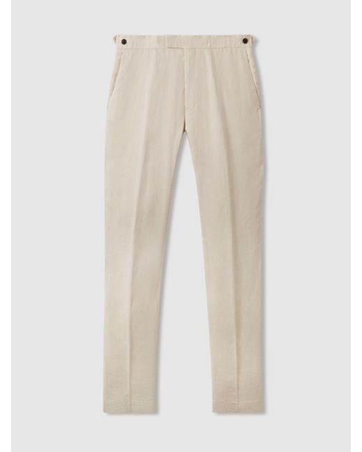 Reiss Gray Slim Fit Linen Trousers for men