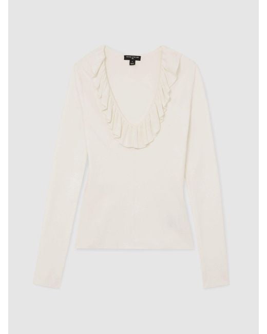 ATELIER Gray Silk Blend Ruffle Neck Knitted Top