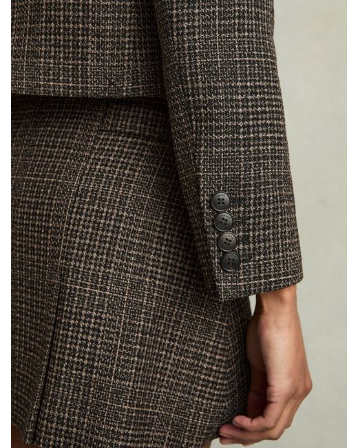 Reiss Brown Double-Breasted Tweed Cropped Blazer