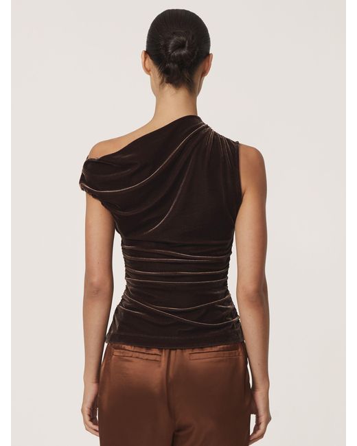Reiss Natural Demi - Chocolate Brown Velvet Off-shoulder Top, Us 12
