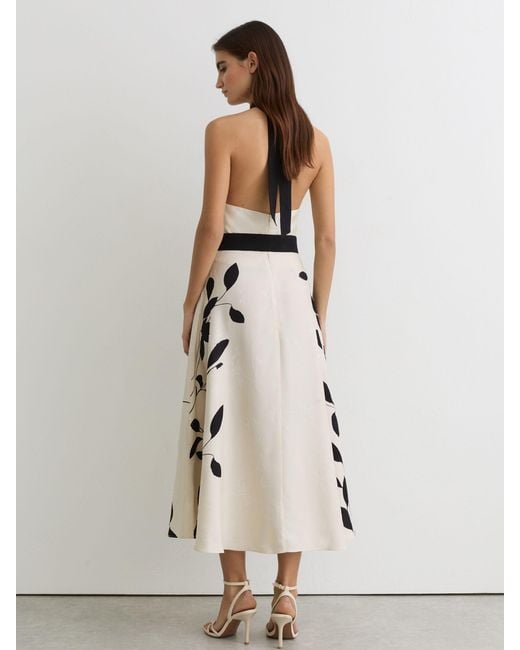 Reiss Natural Jacquard Printed Halterneck Midi Dress