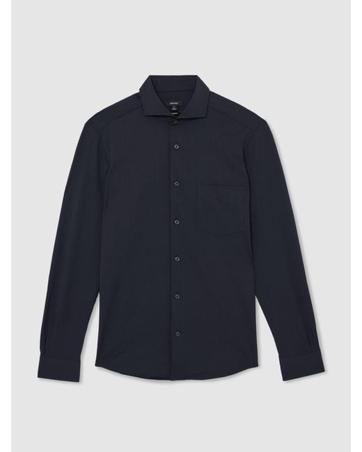 Reiss Blue Solarko - Navy Seersucker Cutaway-collar Shirt Regular-fit, Xs for men