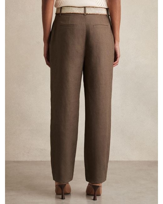 Reiss Natural Linen Belted Tapered Trousers