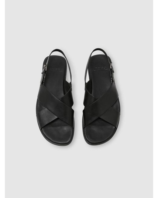 Reiss Black Leather Crossover Sandals for men