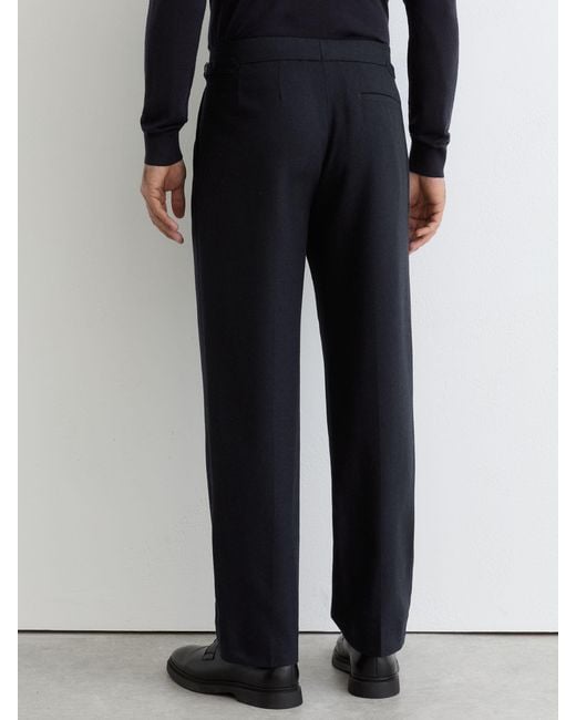 Reiss Blue Naples - Navy Wool-blend Flannel Wide-leg Trousers, 34 for men