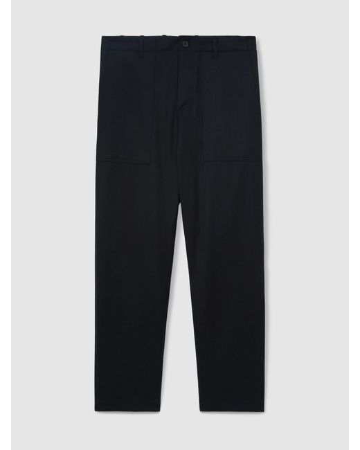 Reiss Blue Lyocell Cotton Wide Utility Trousers for men