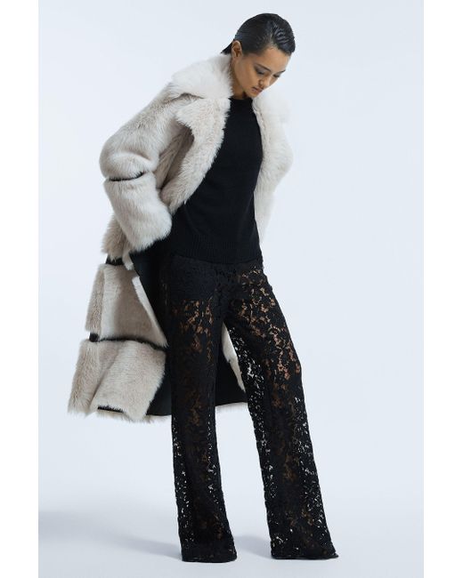 Reiss Pink Sloane - Atelier Shearling Leather Trim Long Coat