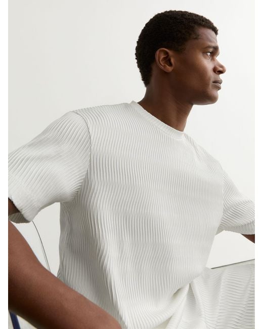 Reiss White Textured-Wave Relaxed-Fit T-Shirt for men