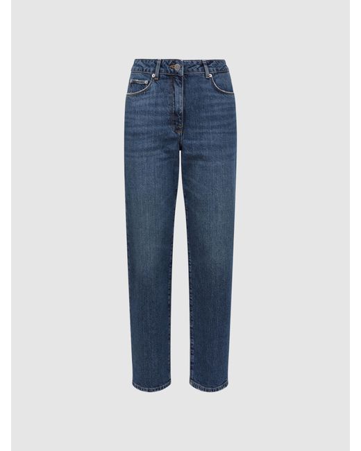 Reiss Selin - Mid Blue Mid Rise Straight Leg Cropped Jeans