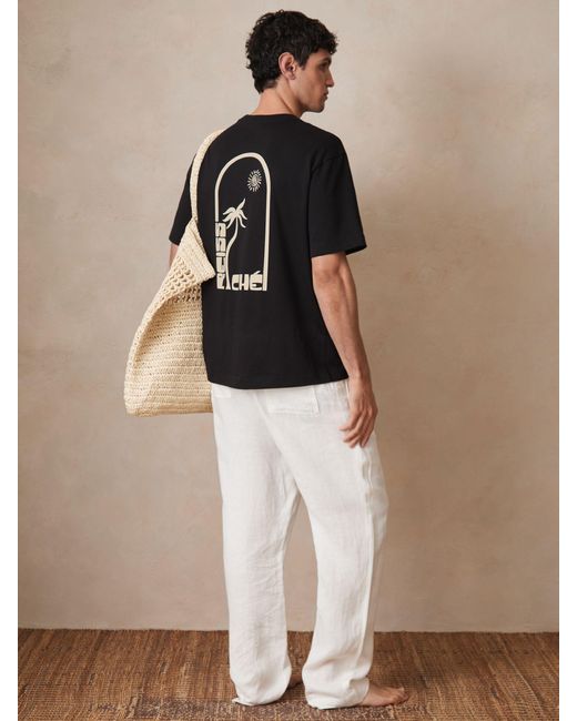 Reiss Brown Roda - Black | Ché Cotton Palm-print T-shirt, Large for men