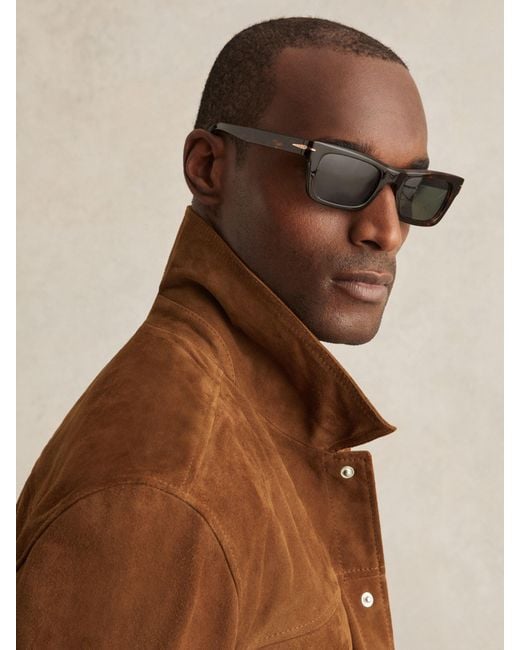 Reiss Brown Suede Press Stud Trucker Jacket for men